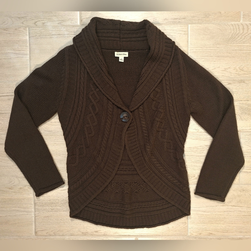 St Johns Bay Brown Cozy Chunky Cable Knit One Button Cardigan Sweater Size - XL